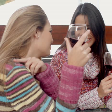 Dos-Chicas-Tomando-Copas-De-Vino-En-El-Café