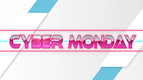 cyber monday graphic being rendered with bold pink 3d letters, cyan line and geometric shapes