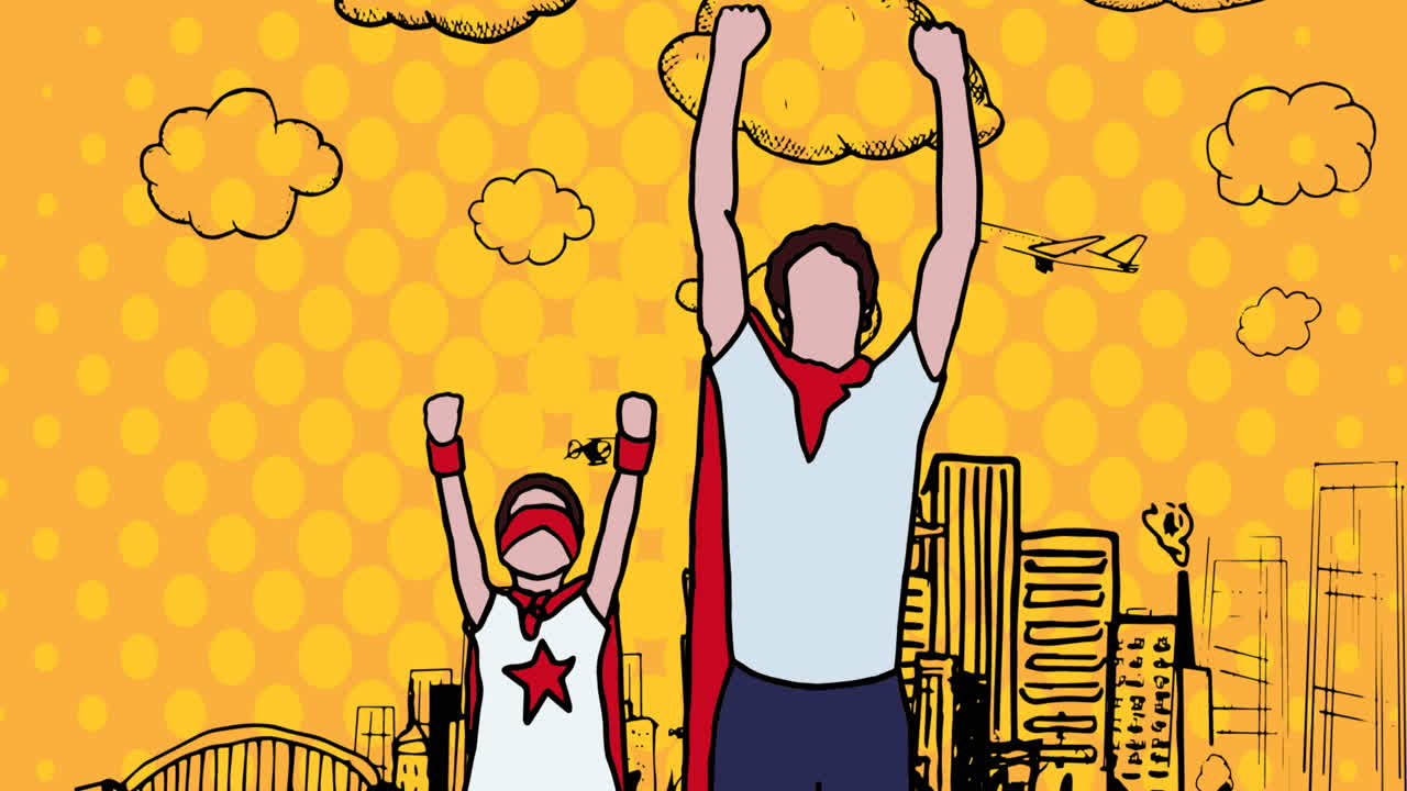 도시 풍경에 대한 아버지와 아들의 구성