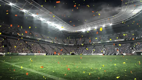 animation of confetti falling over sports stadium