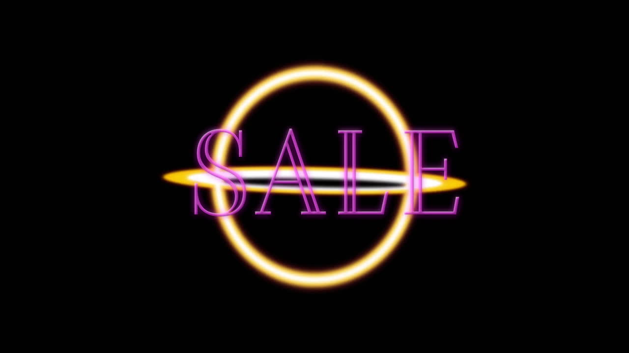Neon circle with glowing SALE text animation on black background