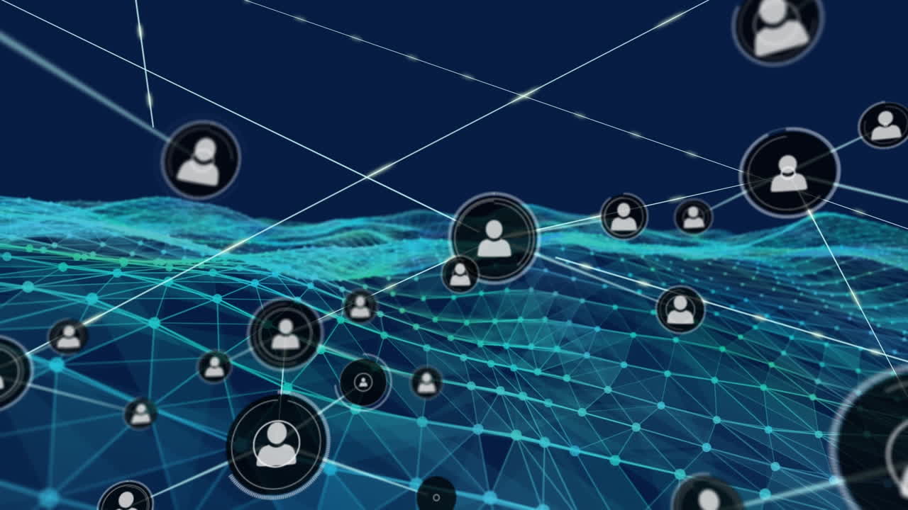 animación de la red de conexiones con personas iconos sobre malla