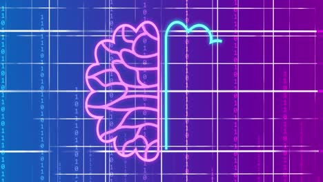 animación del cerebro digital con texto ai sobre codificación binaria