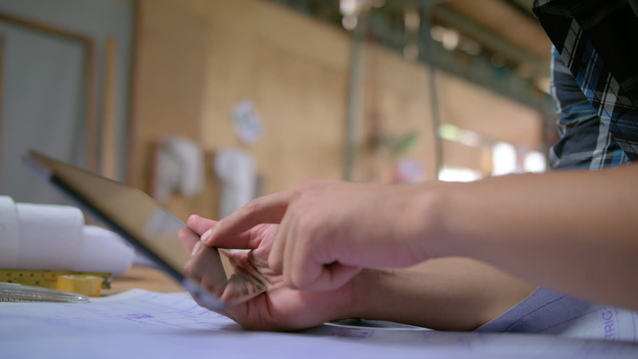 Slow Motion Close Up Shot Of A Man Navigating On His Tablet 4K