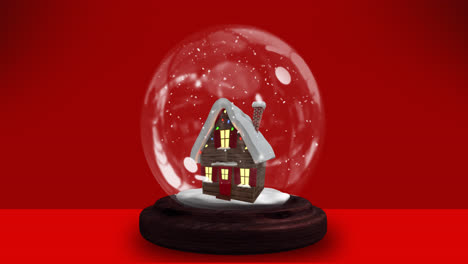 Animation-of-snow-globe-over-red-background