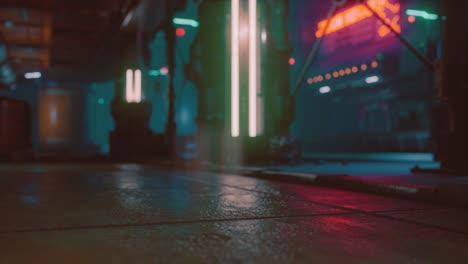 calle futurista con brillo de neón por la noche