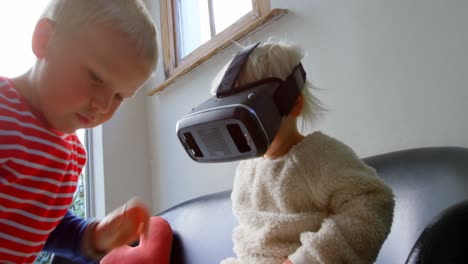 siblings using virtual reality headset 4k