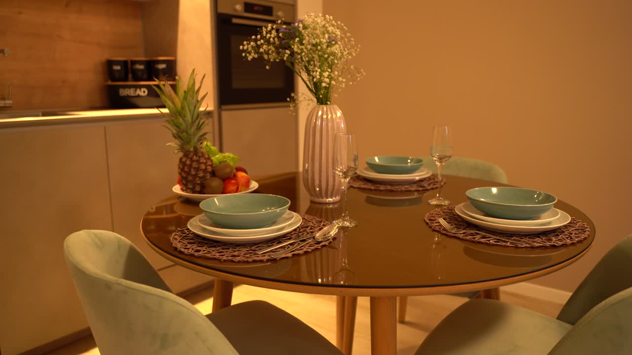 Interior design of a luxury villa with a table set