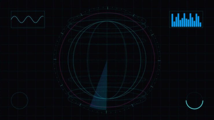 Digital Radar Interface Scanning a Wireframe Globe