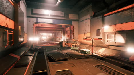industrial corridor illuminated by lights in a futuristic setting