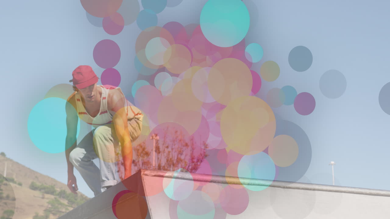 백인 남자 스케이트보딩에 대한 다채로운 스 ⁇ 의 애니메이션