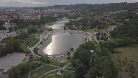 Aerial-view-of-lakes-in-Tuzla,-Bosnia-and-Herzegovina