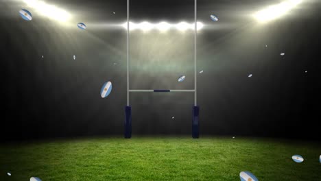 Animation-of-rugby-balls-coloured-with-flag-of-argentina-at-stadium