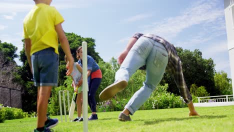 familia jugando al cricket en el parque