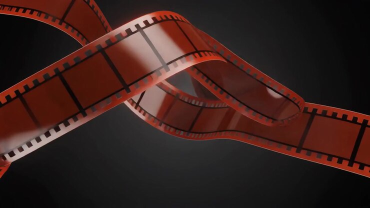 Abstract 3D Animation of Floating Red Film Strips