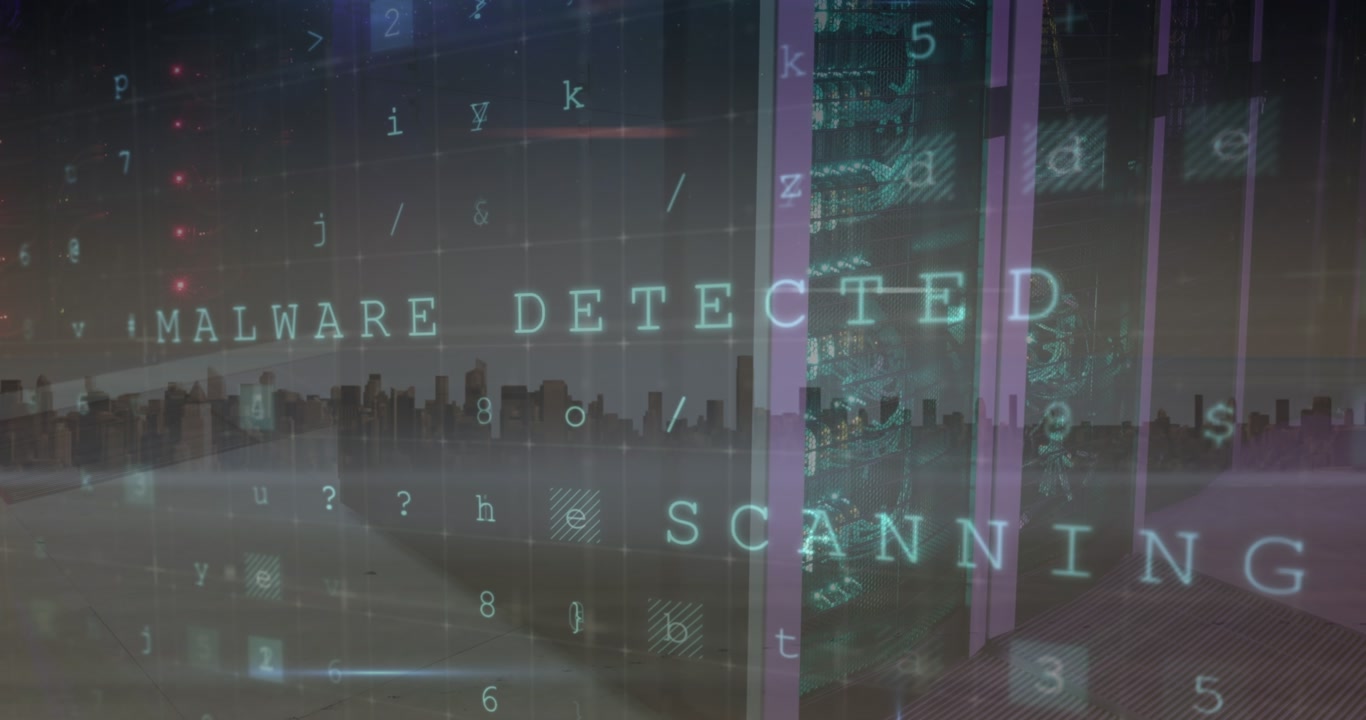Animation of data processing over cityscape