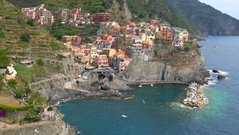 aerial 4k footage of manarola, cinque terre in italy