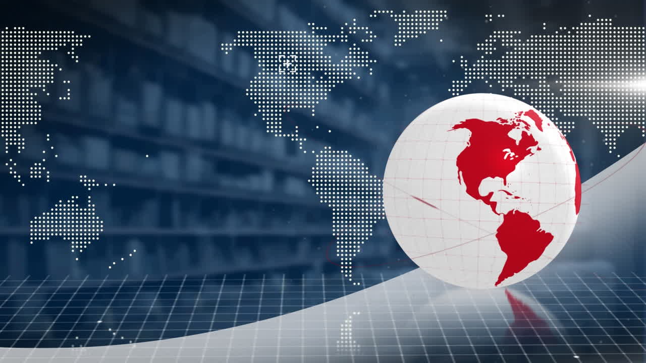 globo giratorio sobre el mapa del mundo contra el almacén en el fondo