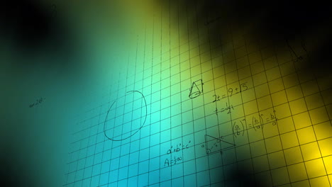 animation of layers of mathematical formulae and equations on grids over green light