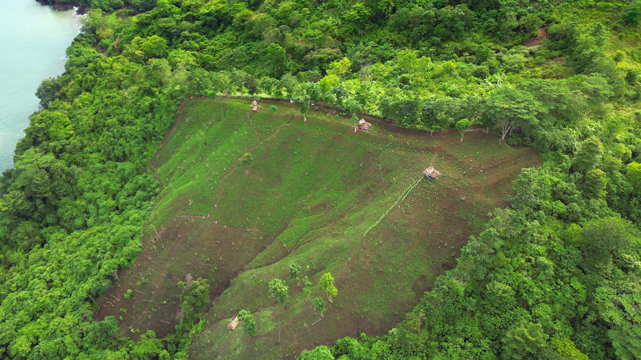 Hillside Farming Plot Rural Sukabumi Java Indonesia Near Ocean Drone Track Left 4K 60FPS