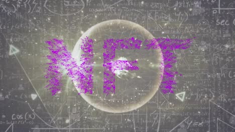 animación de nft sobre fórmulas matemáticas y conexiones en fondo gris