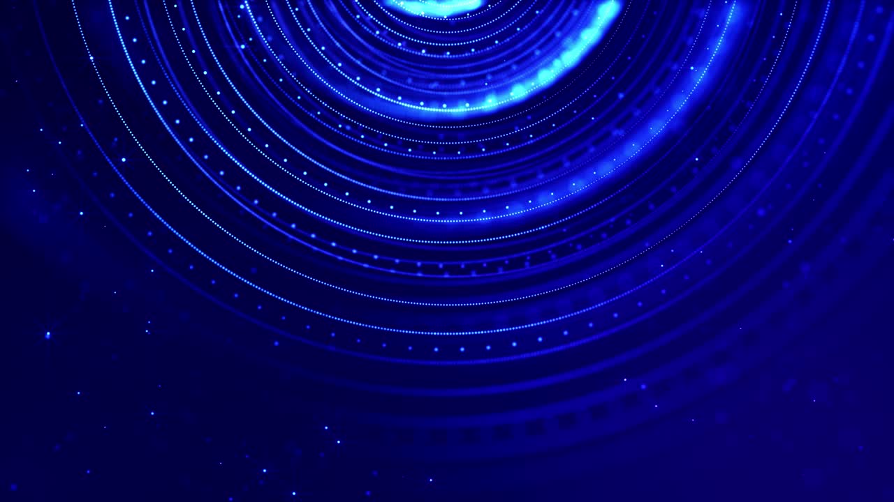 Glow blue particles form lines, surfaces, complex round structures in ...