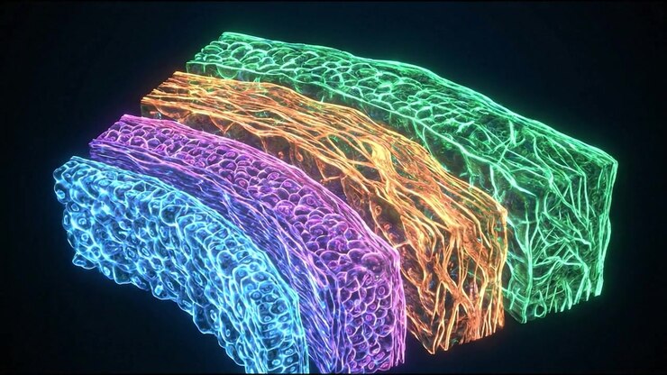 Camadas 3D abstratas de estruturas de tecido biológico brilhante