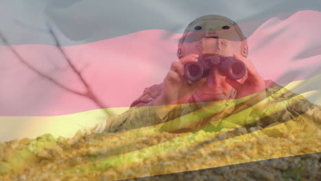 using binoculars, soldier over german flag animation