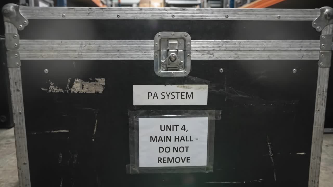 Close Up of PA System Flight Case in Warehouse