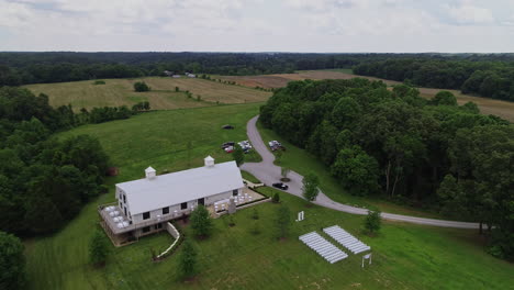aerial panning down to scenic rural wedding venue in southern us, 4k