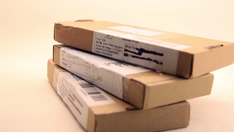 close up of three parcel packages