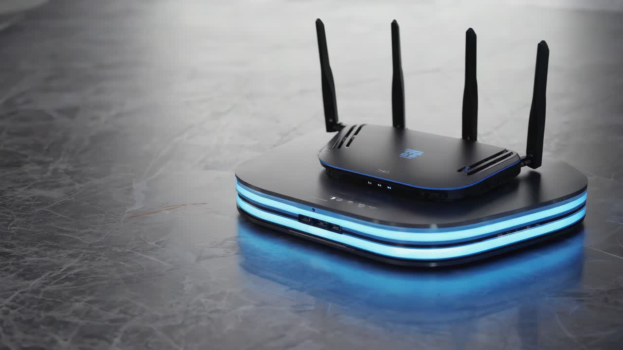 Modern Wi-Fi Router with Blue LED Lighting