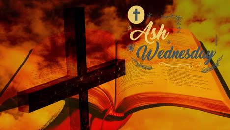 animación del miércoles de ceniza sobre la cruz cristiana y la biblia