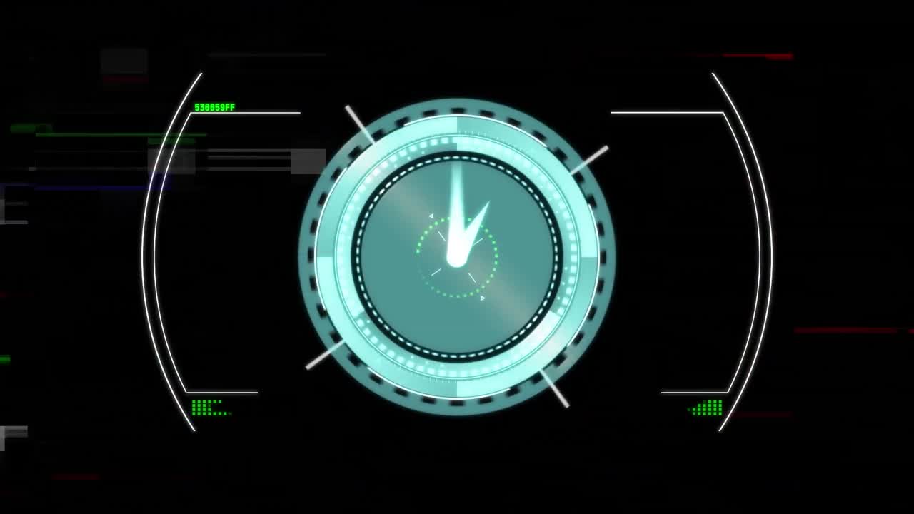 Animation of clock, scope scanning and data processing