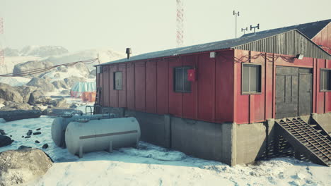 view of old antarctic base at south pole station in antarctica