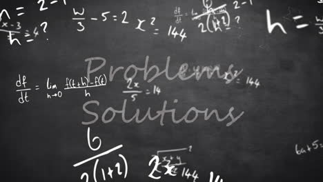 animación de soluciones de problemas y procesamiento de datos matemáticos sobre un fondo negro.
