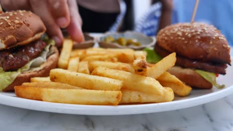 plate of burgers and fries