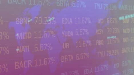Animation-of-trading-board-over-numbers-on-map-against-abstract-background
