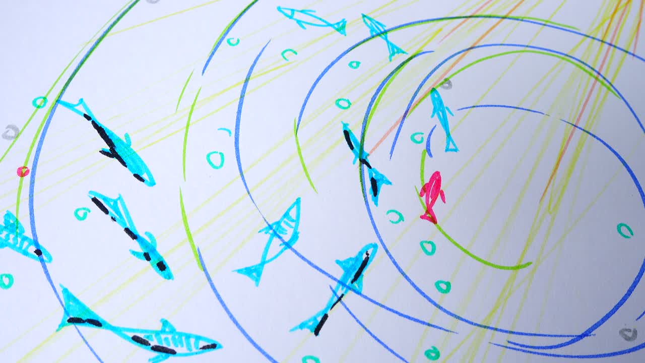 Fishes in the ocean, the drawing