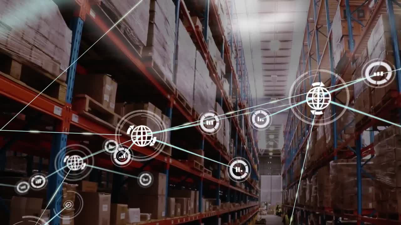 animación de la red de conexiones sobre las personas que trabajan en el almacén