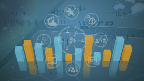 animación del procesamiento de datos a través de una red de iconos