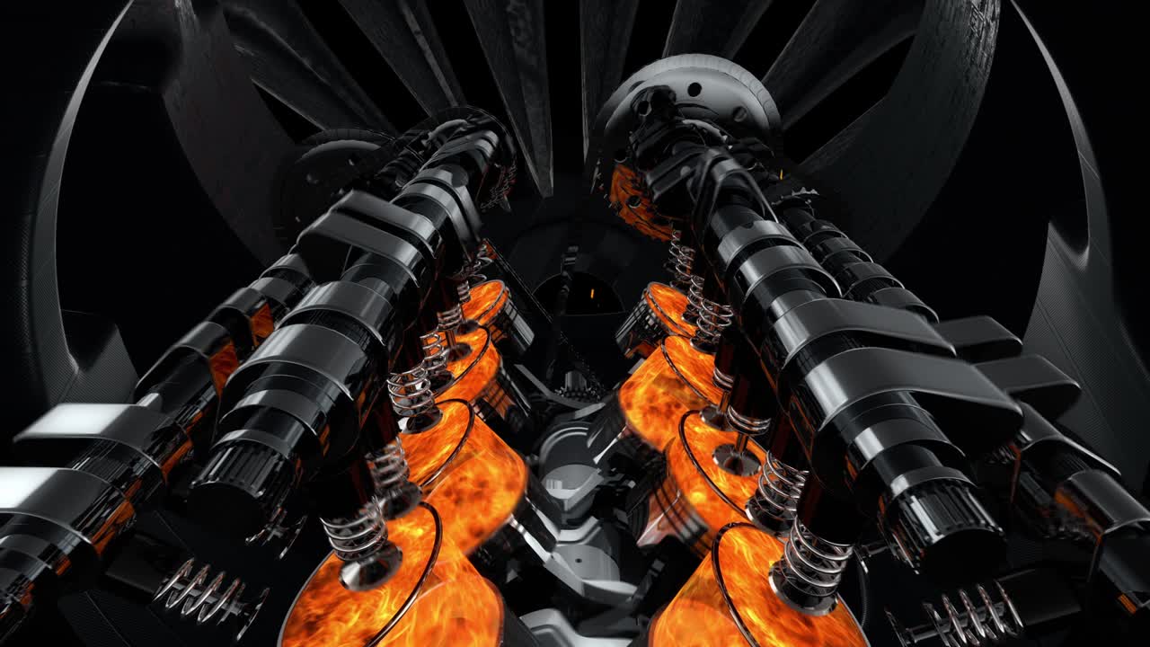 animación brillante del motor v8 con explosiones dentro de otra máquina