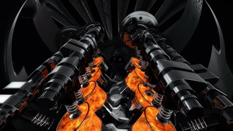 shiny v8 engine animation with explosions inside of another machine