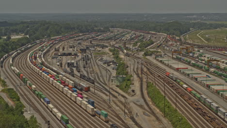 atlanta georgia aerial v656 pan right shot of cargo train staton and horizon during daytime - dji inspire 2, x7, 6k - august 2020