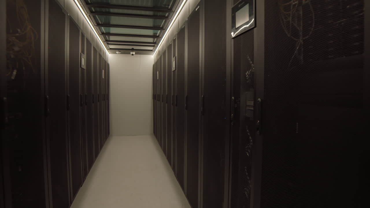 Rows of Rack Server Cabinets in Data Center