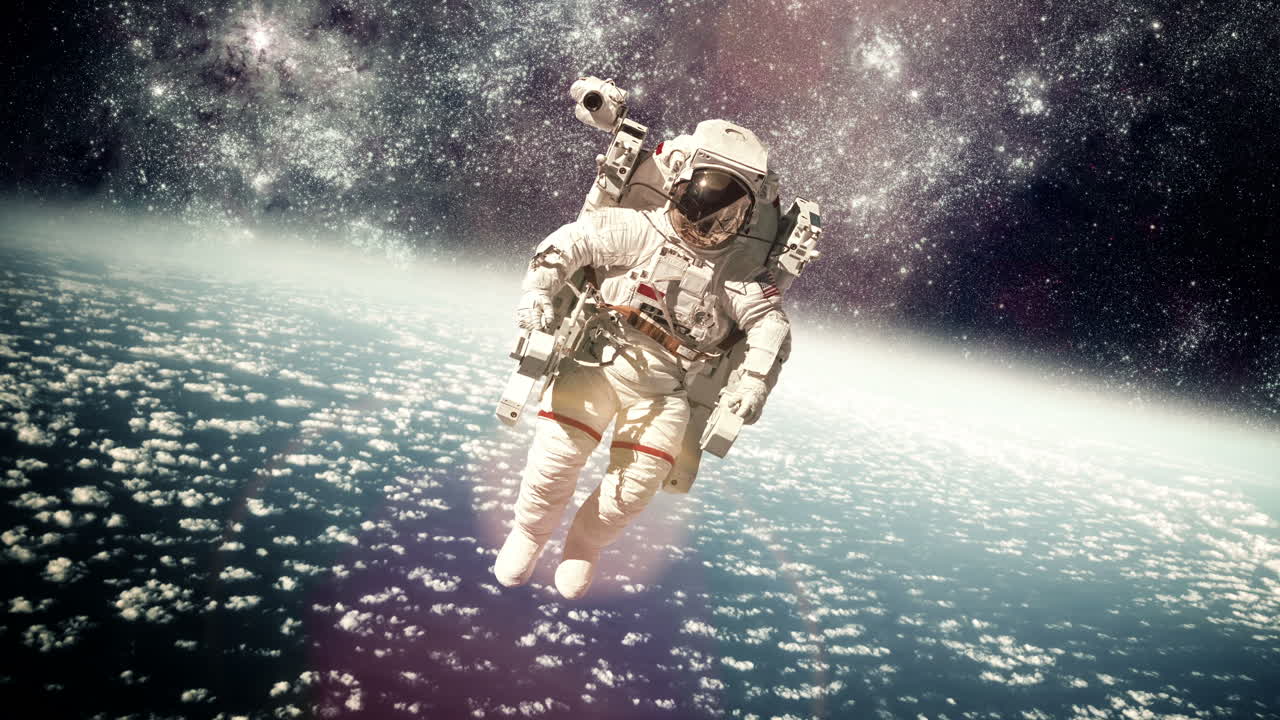 Astronaut in outer space against the backdrop of the planet earth. Elements of this image furnished by NASA.