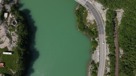 drone view of the bridge over the neretva river, accessible bridge, bosnia