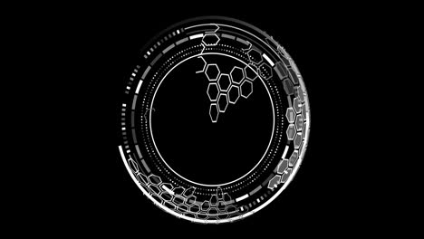 animation of data processing and scope scanning over black background