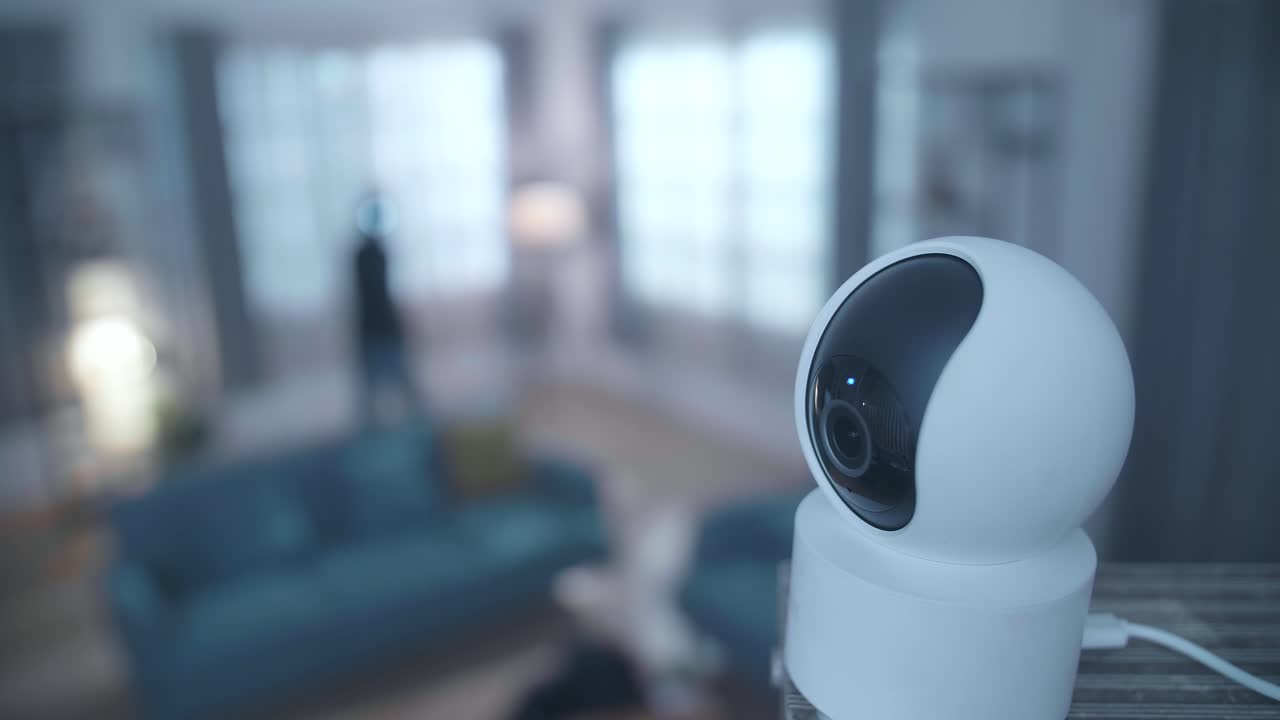 ladrón hombre con linterna pone la tela negra que cubre cámara de televisión de circuito cerrado mientras camina en la casa de alguien