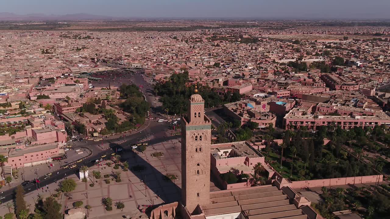 The Koutoubia Mosque stands as a symbol of Marrakech, with its towering minaret visible from the city. It represents Islamic architecture and is a key feature of the city's skyline.
